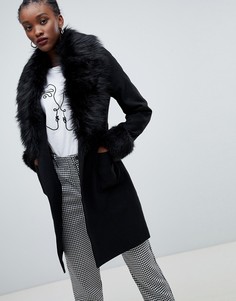 Пальто с отделкой из искусственного меха New Look - Черный