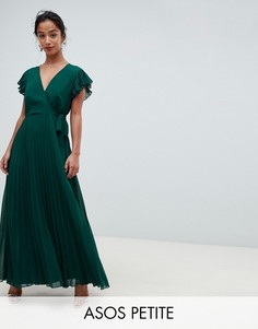 Плиссированное платье макси с расклешенными рукавами ASOS DESIGN Petite - Зеленый