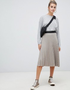 Bershka pleat check midi skirt - Мульти