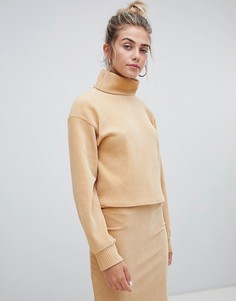 Bershka high neck chenille sweatshirt in beige - Бежевый