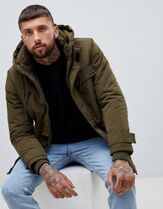 Bershka hooded padded parka in khaki - Зеленый