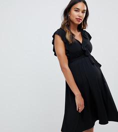 Черное платье с глубоким вырезом и оборками Bluebelle Maternity - Черный