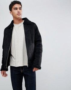 Barneys Originals Suedette Borg Collar Jacket - Черный