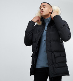 SikSilk parka jacket with faux fur hood in black exclusive to ASOS - Черный