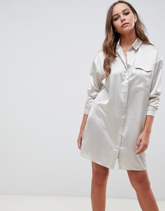Атласное короткое платье-рубашка ASOS DESIGN - Бежевый