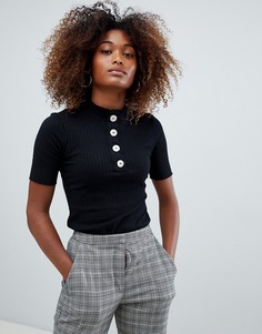 Топ с высоким воротником и пуговицами Bershka - Черный
