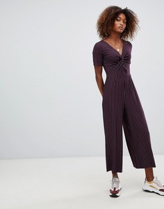 Bershka stripe knot front jumpsuit - Черный