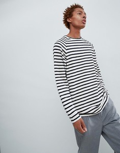 Stradivarius Stripe Towelling Sweatshirt In Black - Белый