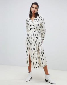 Плиссированное платье макси с длинными рукавами и принтом ASOS DESIGN - Мульти