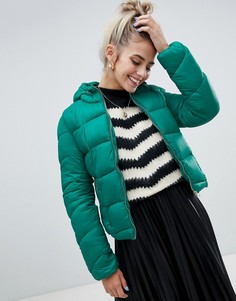 Bershka light weight hooded padded jacket in green - Зеленый