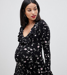 ASOS DESIGN Maternity ruffle front lace up top in ditsy print - Мульти