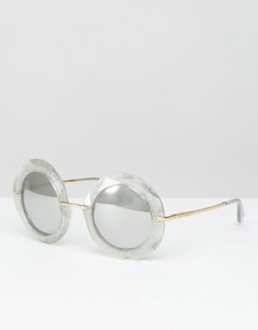 Большие круглые солнцезащитные очки с серебристыми блестками Dolce & Gabbana - Серебряный