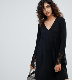 Свободное платье с V-образным вырезом и кружевными манжетами-клеш ASOS DESIGN Tall - Черный