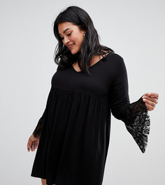 Свободное платье с V-образным вырезом и кружевными манжетами ASOS DESIGN Curve - Черный