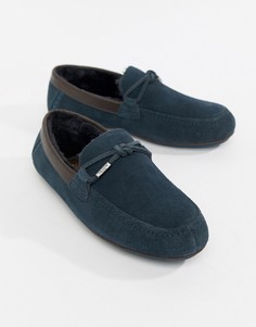 Ted Baker Valcent moccasin slippers in navy suede - Синий