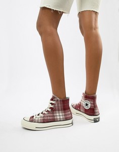 Бордовые высокие кроссовки в клетку Converse Chuck 70 - Красный