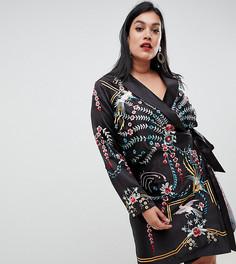 Платье мини с длинными рукавами, запахом и вышивкой ASOS DESIGN Curve - Мульти