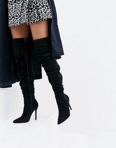 PrettyLittleThing stiletto heeled slouchy over the knee boots in black - Черный