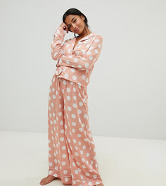 Пижамная рубашка и широкие штаны в горошек из 100% модала ASOS DESIGN Petite - Розовый