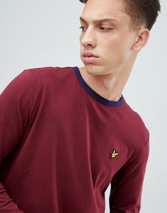 Lyle & Scott long sleeve logo ringer t-shirt in burgundy - Красный