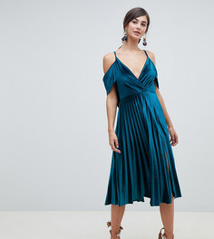 Бархатное платье миди на бретельках с воротом-хомут сзади ASOS DESIGN Tall - Зеленый