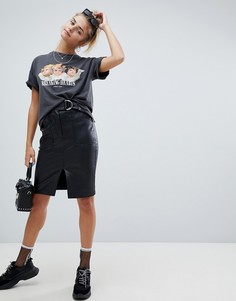 Bershka split front belted midi skirt - Черный
