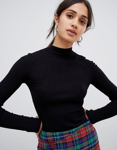 Bershka basic ribbed high neck jumper - Черный