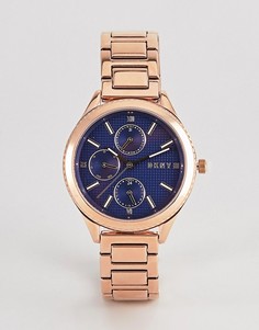 Розово-золотистые часы-хронограф с синим циферблатом DKNY NY2661 - Розовый