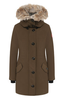 Приталенный пуховик с меховой отделкой капюшона Canada Goose