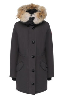 Приталенный пуховик с меховой отделкой капюшона Canada Goose