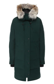 Стеганый пуховик с меховой отделкой капюшона Canada Goose