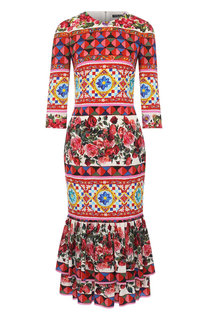 Платье с ярким принтом и укороченным рукавом Dolce & Gabbana