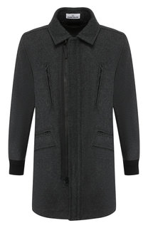 Шерстяное пальто прямого кроя на молнии Stone Island