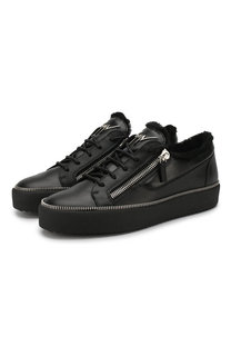 Кожаные кеды на шнуровке с внутренней меховой отделкой Giuseppe Zanotti Design