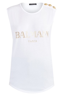Белый топ с логотипом Balmain