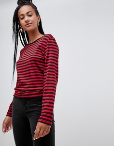 Красный трикотажный свободный лонгслив в полоску Monki - Мульти