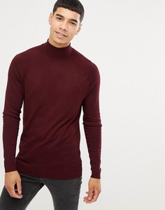 Bershka turtle neck jumper in burgundy - Красный