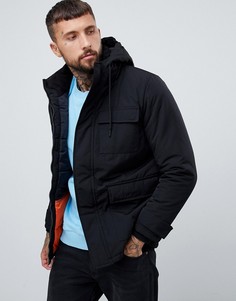 Bershka hooded padded parka in black - Черный