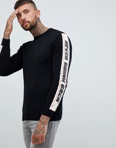 Черный свитшот с надписью на полосках Pull&Bear - Черный