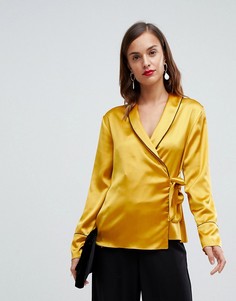 Атласный топ с запахом и кантом ASOS DESIGN - Желтый