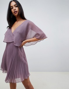 Платье миди с рукавами клеш и плиссированной юбкой ASOS DESIGN - Фиолетовый