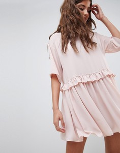 Свободное платье мини с оборкой на талии ASOS DESIGN - Розовый