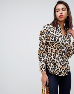 Рубашка с леопардовым принтом и поясом River Island - Мульти