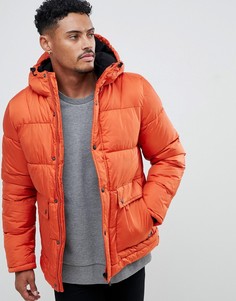 Оранжевый пуховик с капюшоном и флисовой подкладкой Pull&Bear - Оранжевый