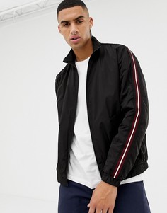 Bershka windbreaker in black with red side stripe - Черный