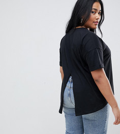Черная футболка с отворотами на рукавах и разрезами ASOS DESIGN Curve - Черный