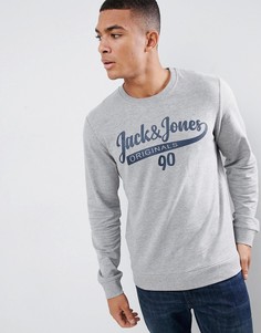 Свитшот с круглым вырезом и логотипом Jack & Jones - Серый