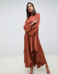Атласное платье макси с завязкой-шарфом и эффектными рукавами ASOS DESIGN - Медный