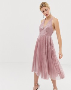 Платье миди со складками и пайетками ASOS DESIGN - Бежевый