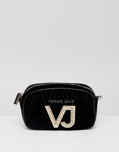 Бархатная сумка через плечо с логотипом Versace Jeans - Черный